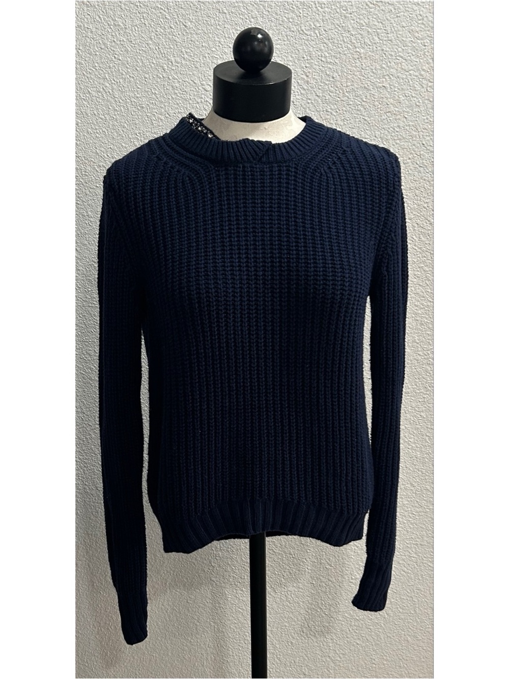 3 1 Phillip Lim Target Size XS Navy Blue Embellished Neck Ribbed Chunky Sweater